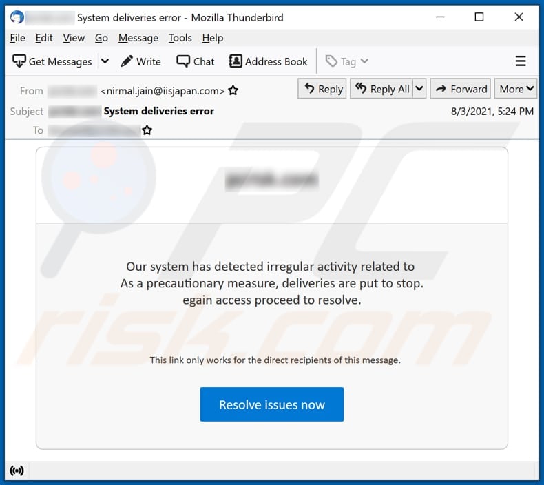 System has detected irregular activity email scam