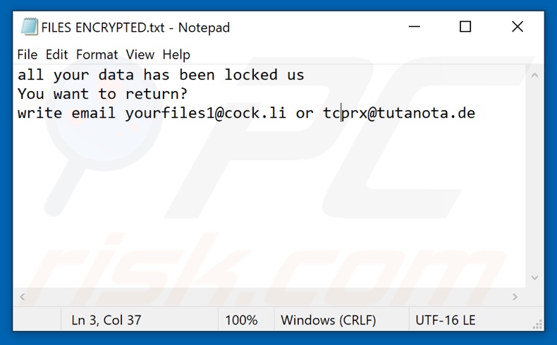 TCYO ransomware text file (FILES ENCRYPTED.txt)