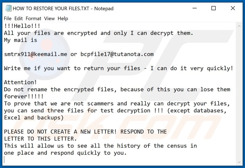 Ufymmtjonc decrypt instructions (HOW TO RESTORE YOUR FILES.TXT)