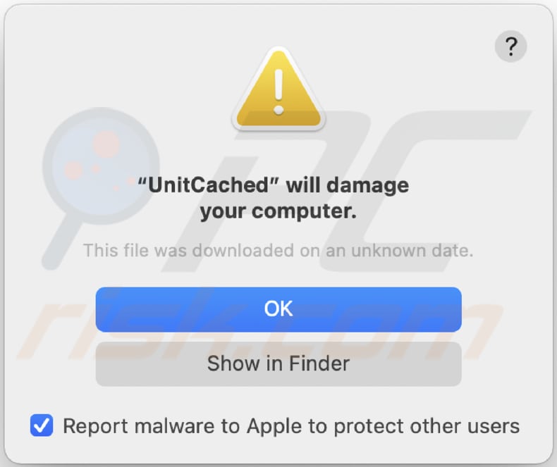 unitcache adware pop-up that appears when unintcache is installed