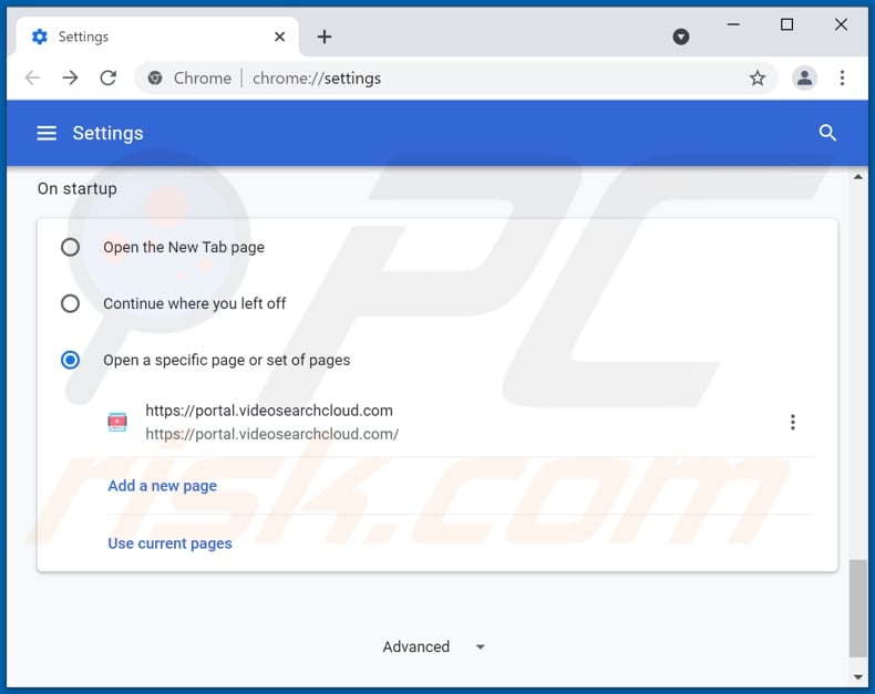 Removing videosearchcloud.com from Google Chrome homepage