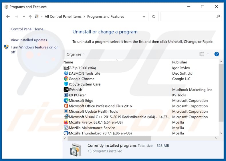 videosearchcloud.com browser hijacker uninstall via Control Panel