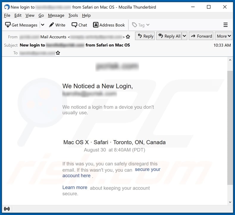 We Noticed A Login From A Device You Don't Usually Use Email Scam