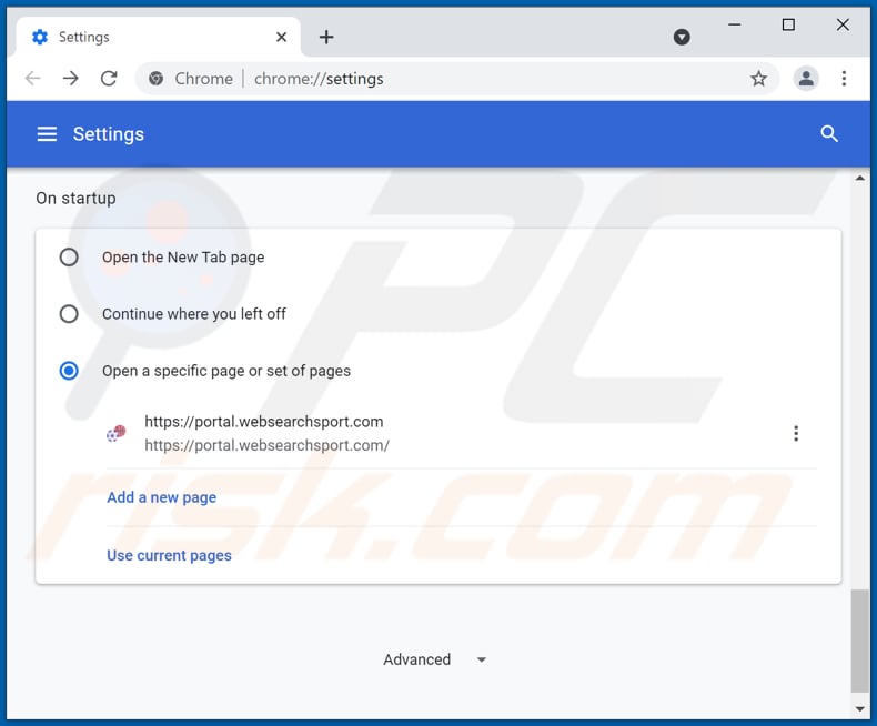 Removing websearchsport.com from Google Chrome homepage
