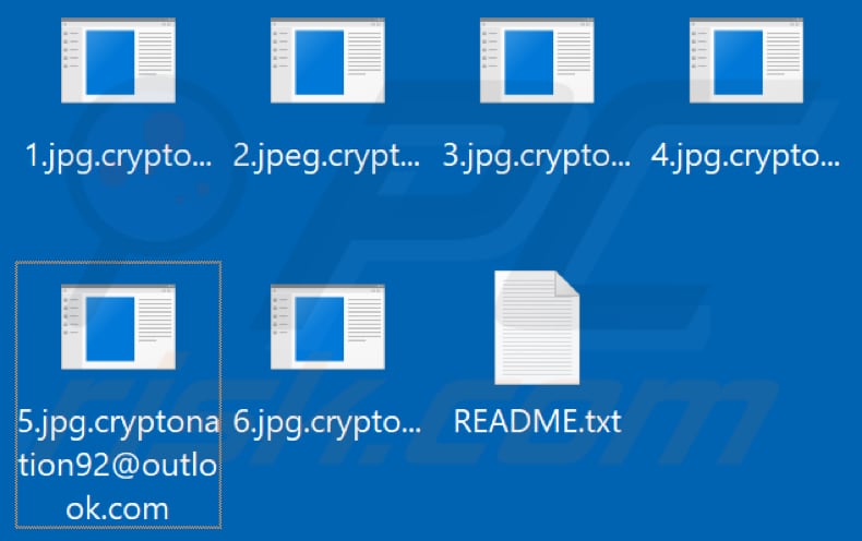 Files encrypted by Zeznzo ransomware (.cryptonation92@outlook.com extension)