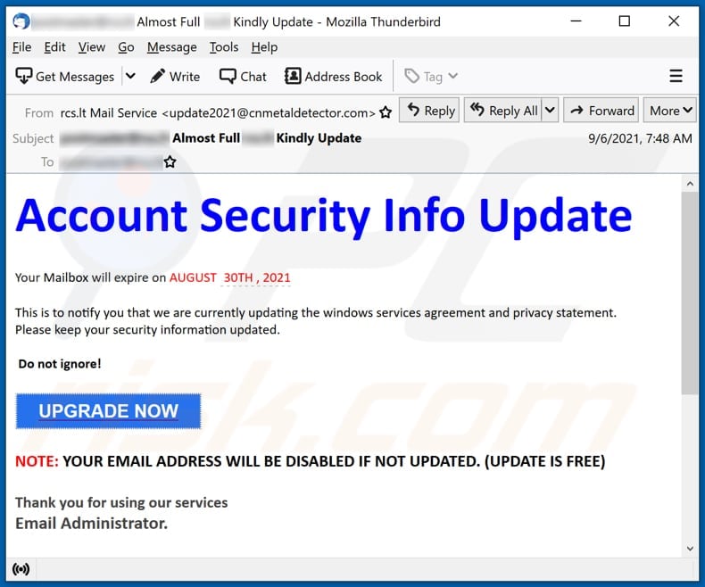 Account Security Info Update email scam email