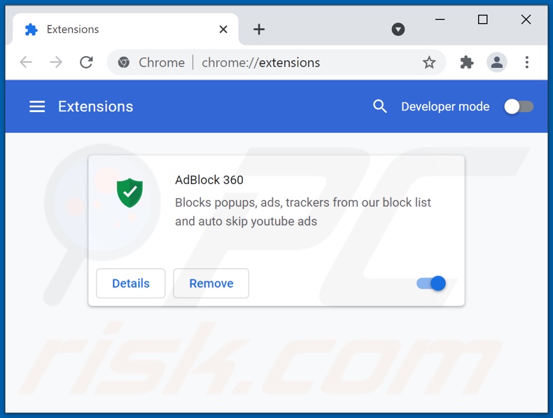 Removing AdBlock 360 ads from Google Chrome step 2