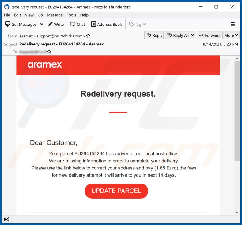 Aramex email scam email spam campaign