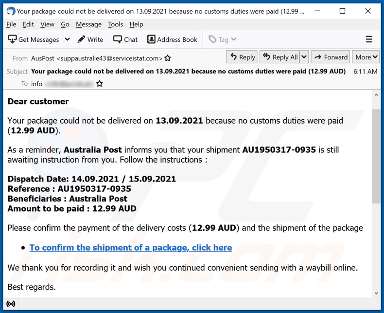 Australia Post email spam campaign