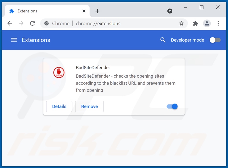 Removing BadSiteDefender ads from Google Chrome step 2