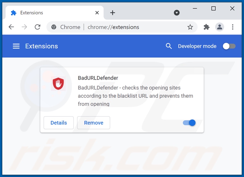 Removing BadURLDefender ads from Google Chrome step 2