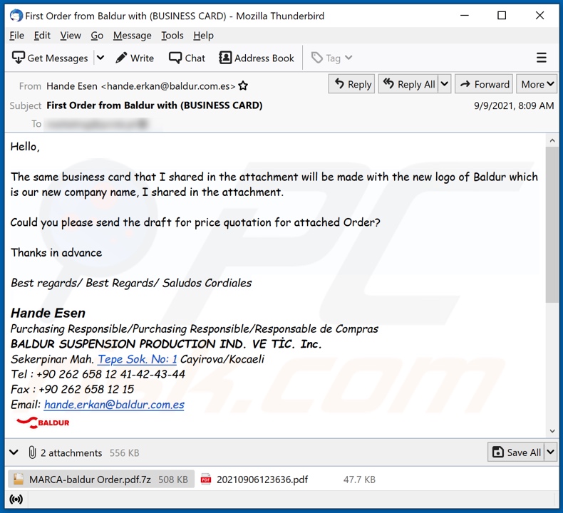 Baldur malware-spreading email spam campaign