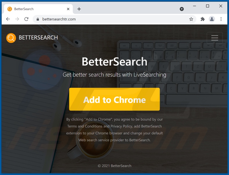 Website used to promote Better Search browser hijacker