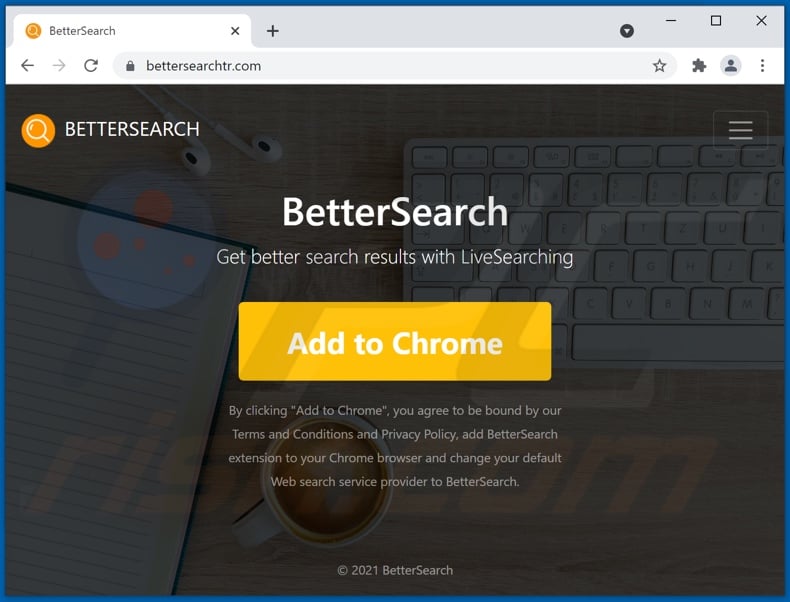 Website used to promote Better Search browser hijacker