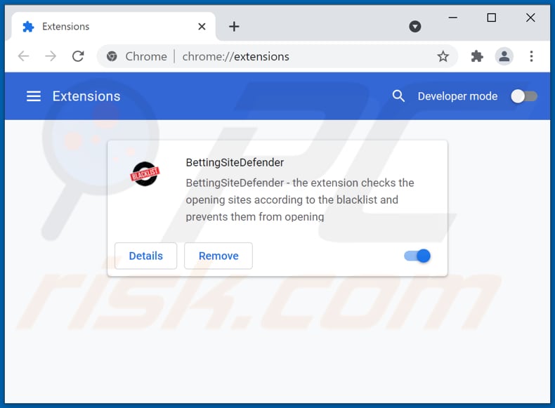 Removing BettingSiteDefender ads from Google Chrome step 2