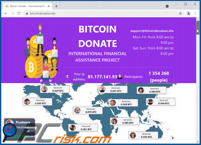 Appearance of BITCOIN DONATE scam (GIF)