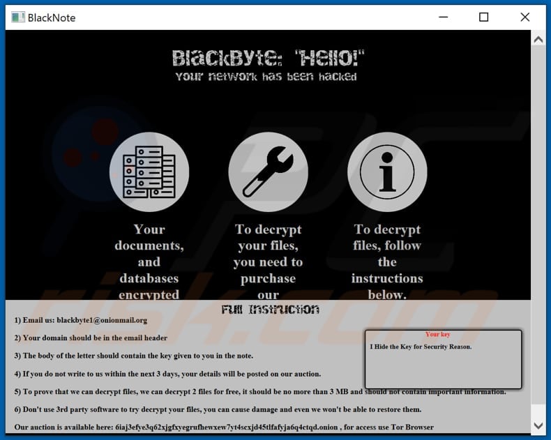 BlackByte decrypt instructions (BlackByte_restoremyfiles.hta)