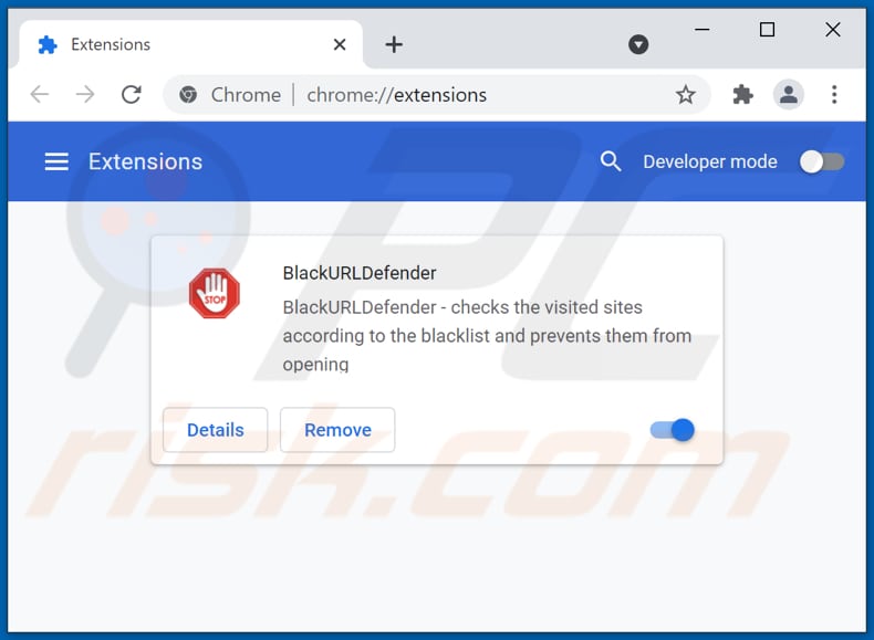 Removing BlackURLDefender ads from Google Chrome step 2