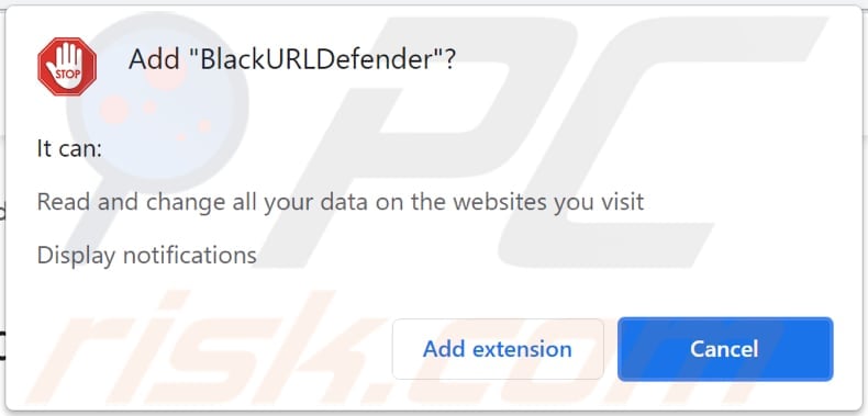BlackURLDefender adware notification from a browser