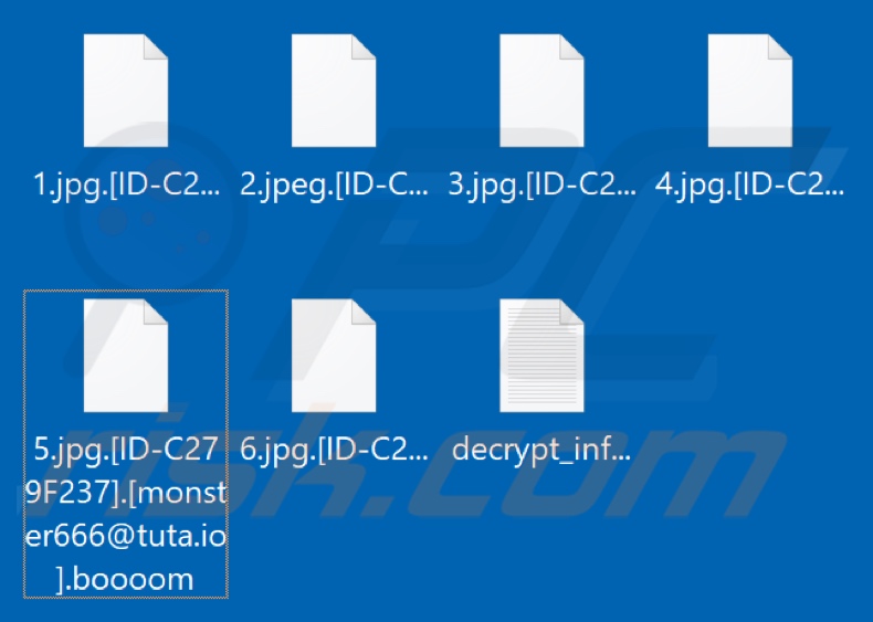 Files encrypted by Boooom ransomware (.boooom extension)