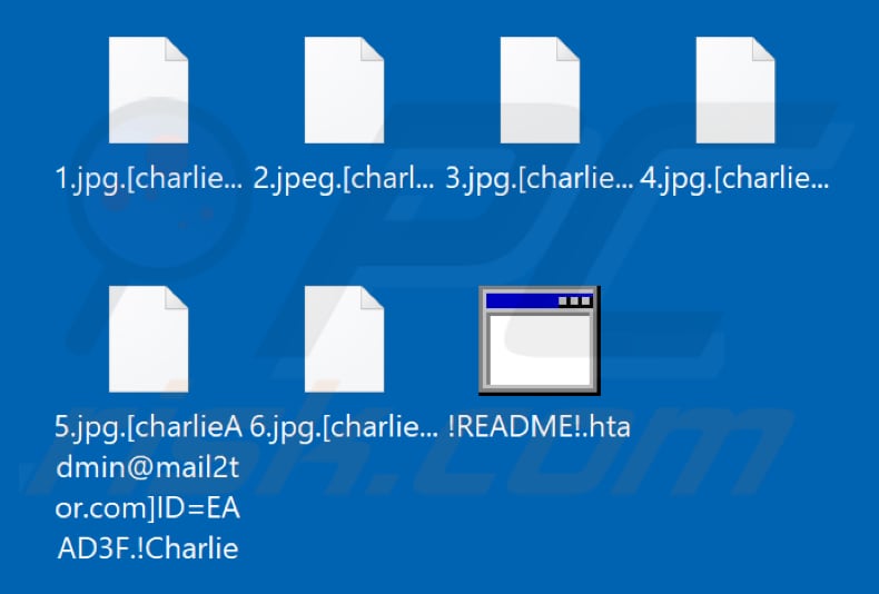 Files encrypted by Charlie ransomware (.!Charlie extension)