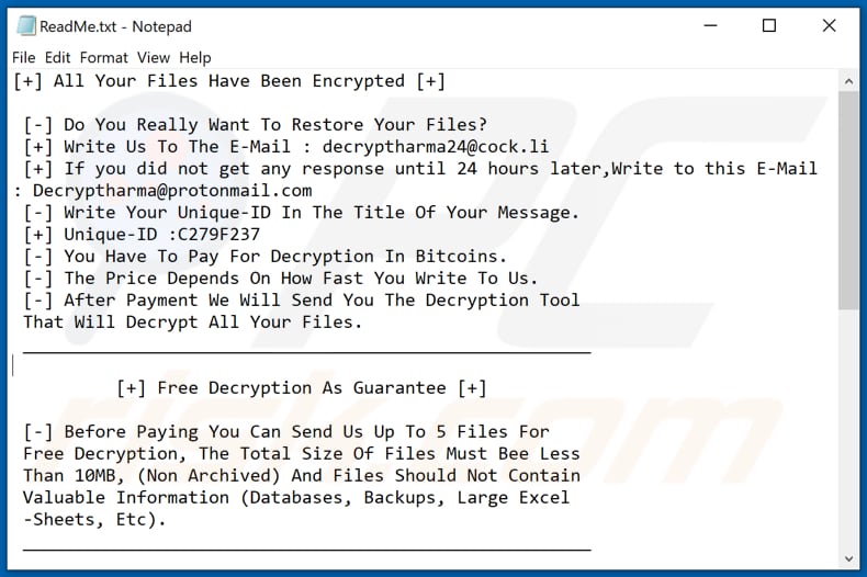 Cns ransomware text file (ReadMe.txt)