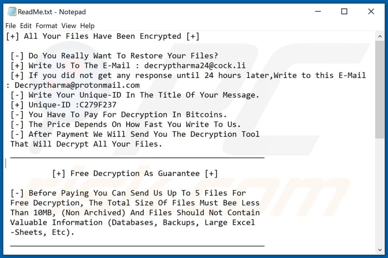 Cns ransomware text file (ReadMe.txt)