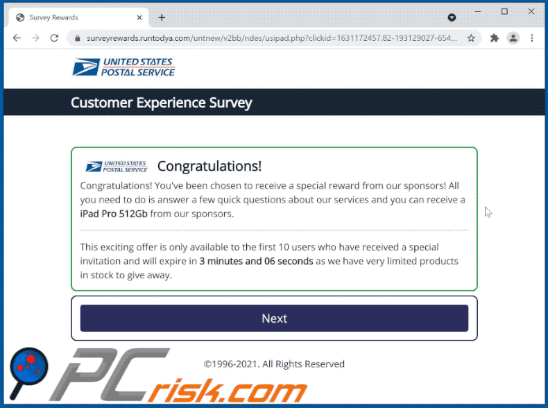 Appearance of Customer Experience Survey scam
