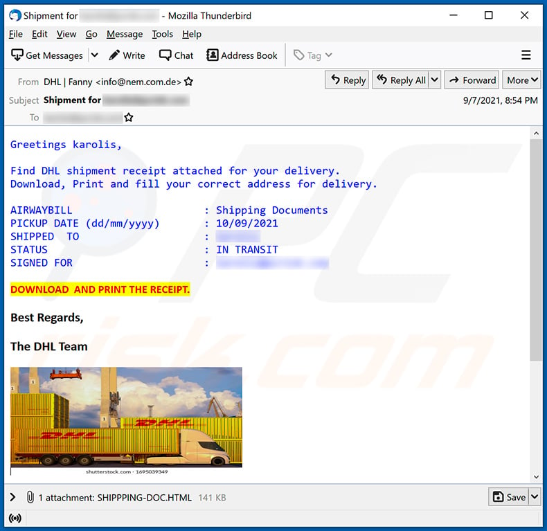 DHL Express-themed spam email