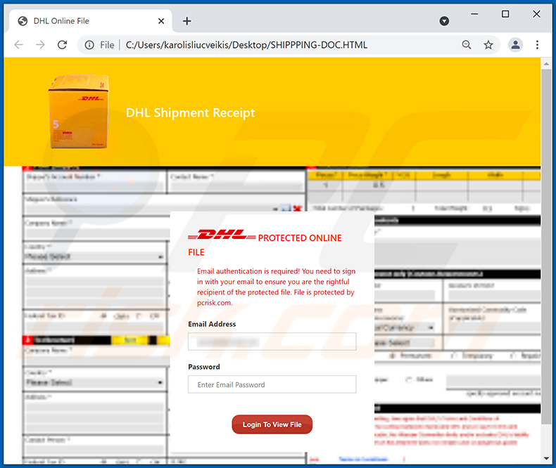 HTML file distributed via DHL Express-themed spam email (2021-09-08)