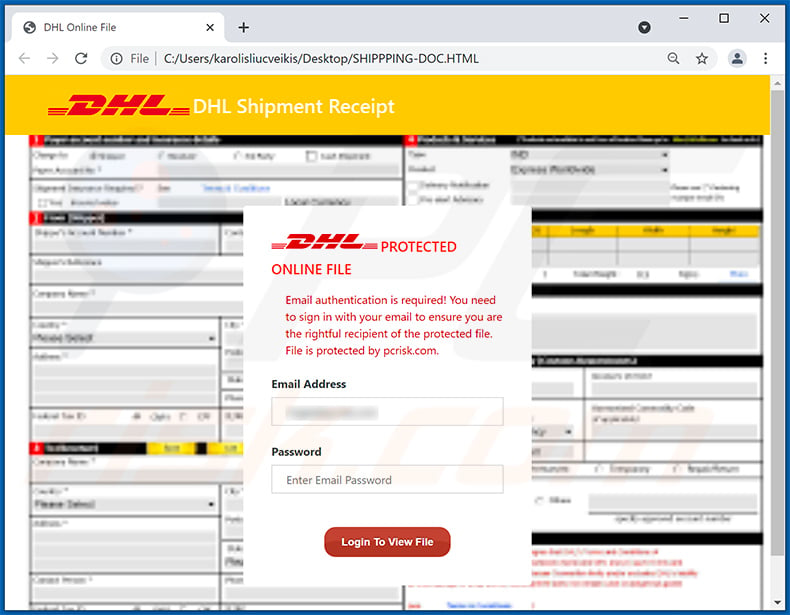 HTML document distributed via DHL Express-themed spam email (2021-09-07)