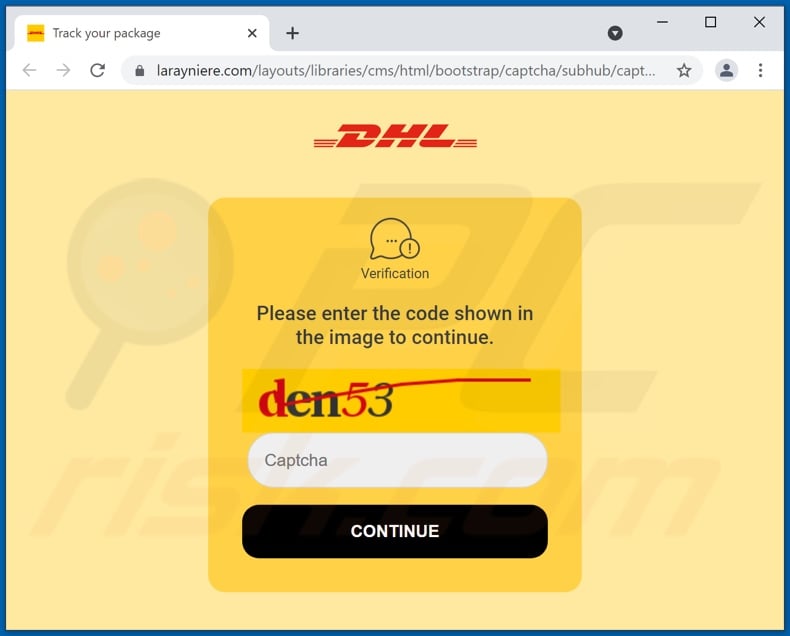 DHL Undelivered Package scam email promoted website