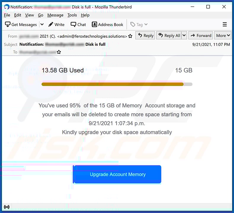 Your email storage is full scam (2021-09-22)