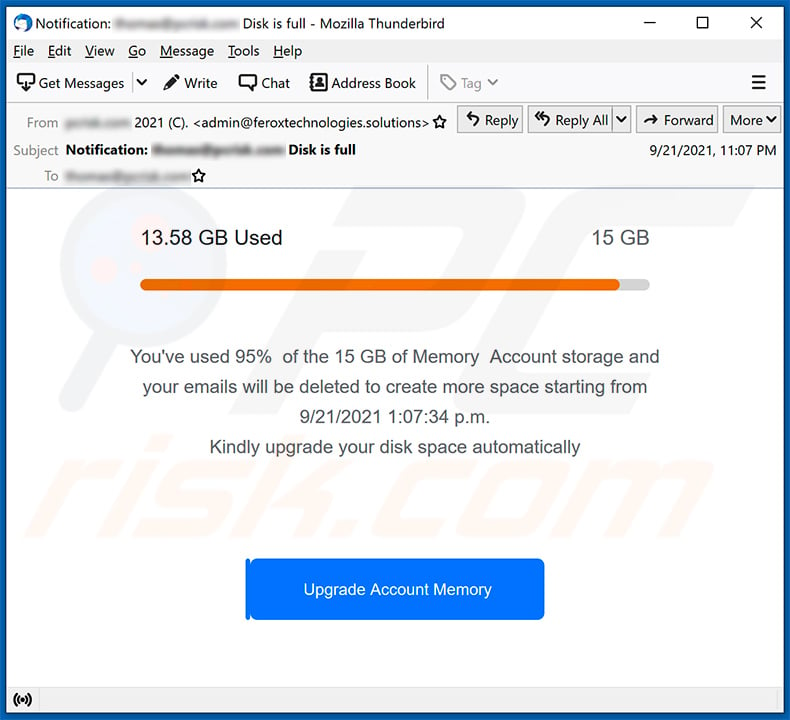 Your email storage is full scam (2021-09-22)