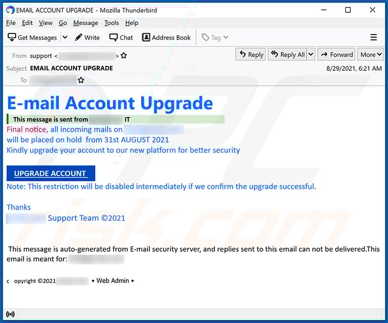Email account upgrade spam (2021-09-20)