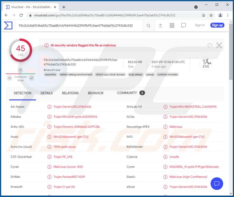 erweka email virus attachment detected in virustotal as malicious