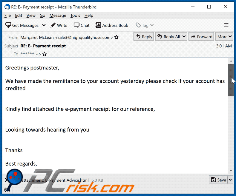 Gas Sensing Solutions (GSS) scam email appearance (GIF)