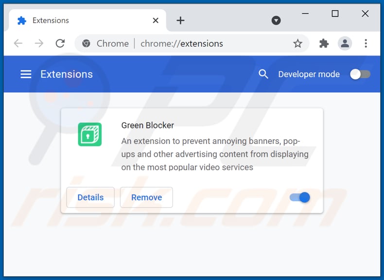 Removing Green Blocker ads from Google Chrome step 2