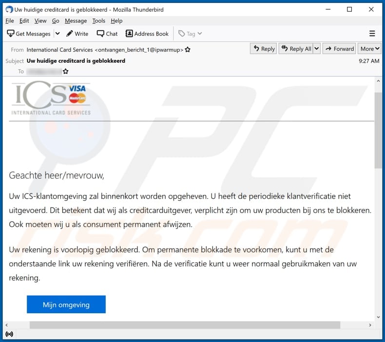 ICS (International Card Services) email scam