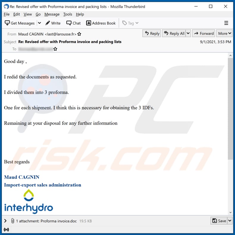 Interhydro email virus malware-spreading email spam campaign