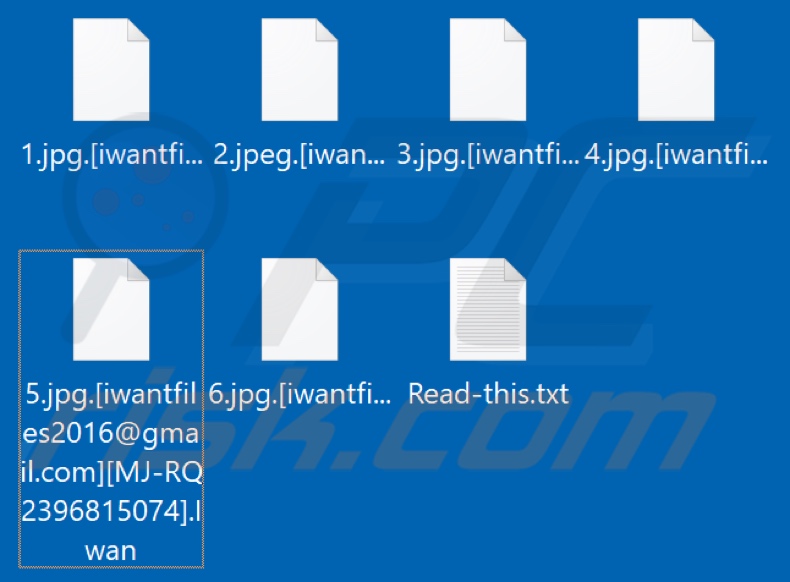 Files encrypted by Iwan ransomware (.Iwan extension)