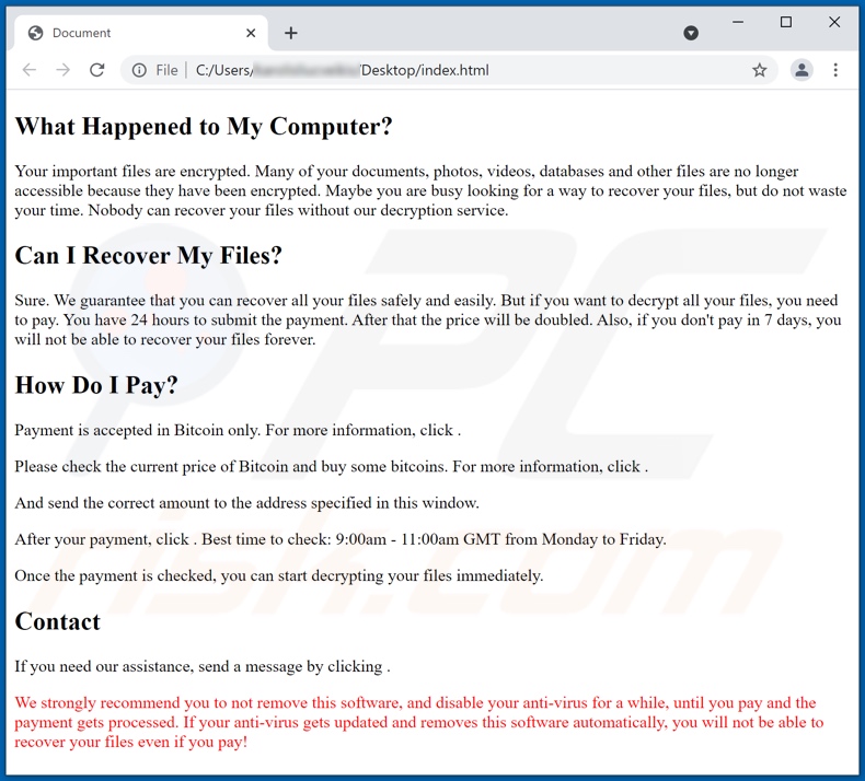 JANELLE ransomware html file (index.html)