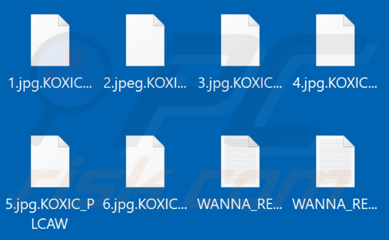 Files encrypted by Koxic ransomware (.KOXIC_PLCAW extension)