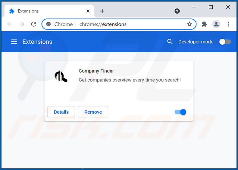 Company Finder browser hijacker promoting kwiqsearch.com