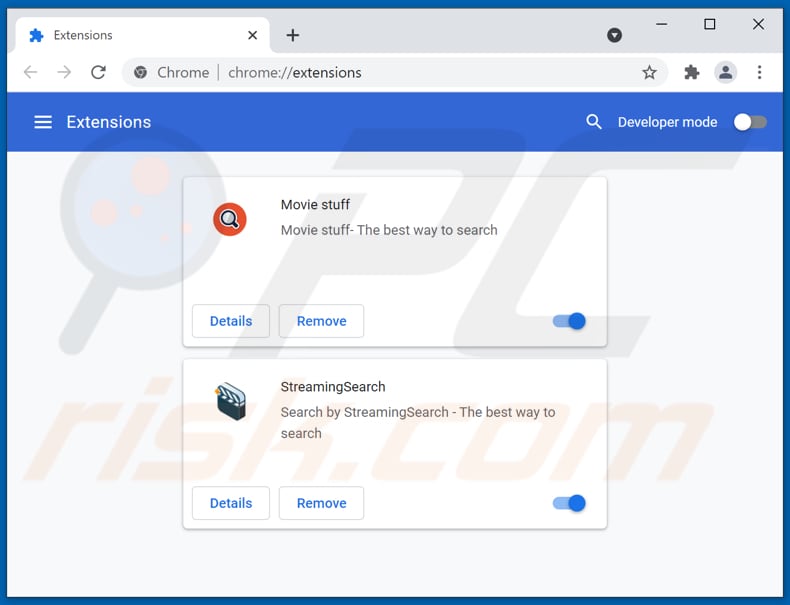 Removing moviesearchhome.com related Google Chrome extensions