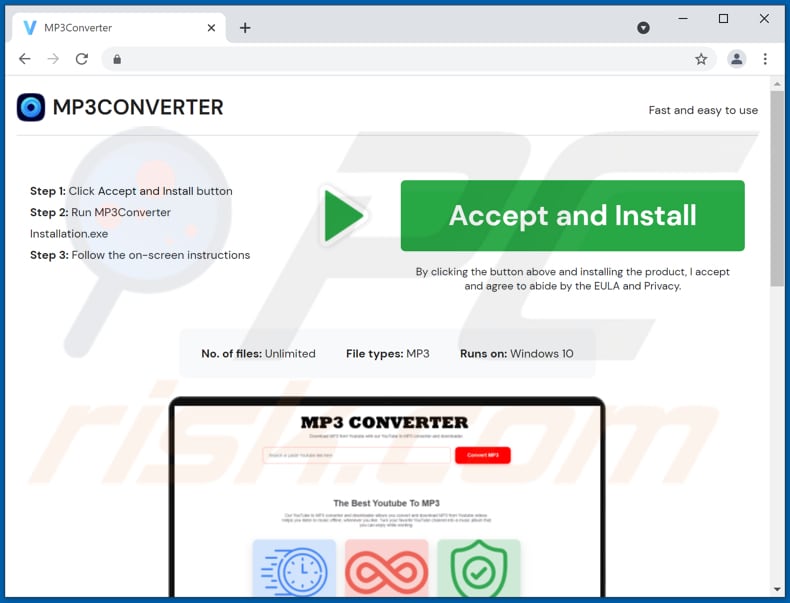 Website used to promote MP3Converter PUA