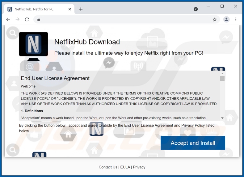 NetflixHub adware promoting website