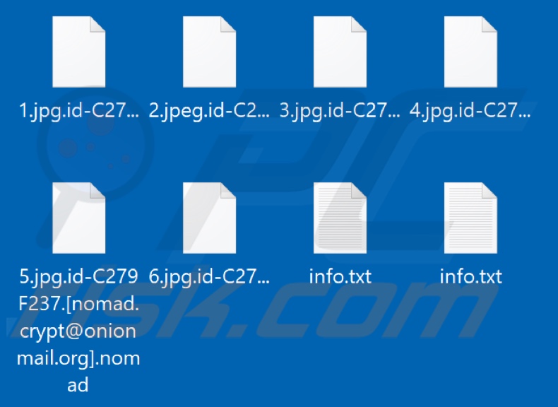 Files encrypted by Nomad ransomware (.nomad extension)