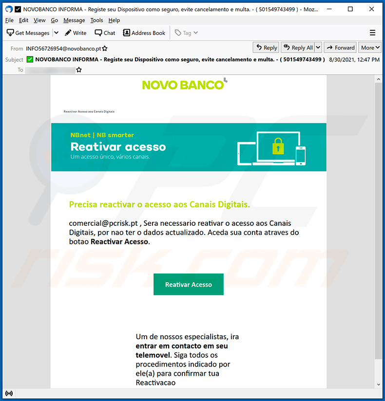 Novo Banco-themed spam email (2021-09-01)