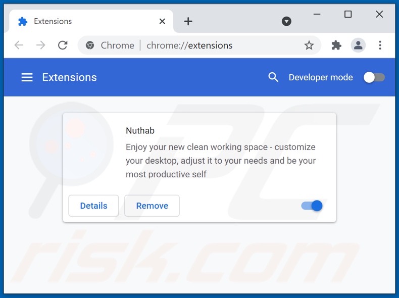 Removing nuthab.com related Google Chrome extensions